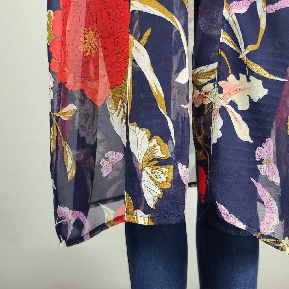 Floral Kimono Cardigan - Navy and Red - Picture 4 of 10